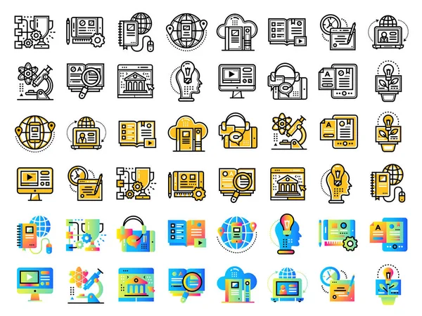 Illustrare insieme icona di istruzione online e e-learning. Materiale de — Foto Stock