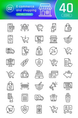 Online alışveriş ve e-ticaret satır Icons set. Bann için uygundur.