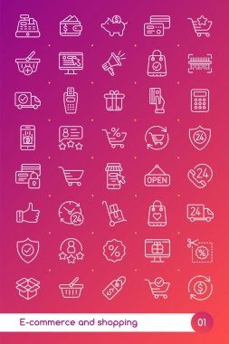 Online alışveriş ve e-ticaret satır Icons set. Bann için uygundur.