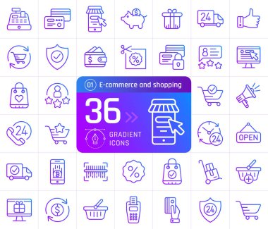 Online alışveriş ve e-ticaret satır Icons set. Bann için uygundur.