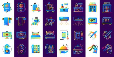 Teras Icon set otel hizmetleri. Malzeme tasarımına simge uygun f