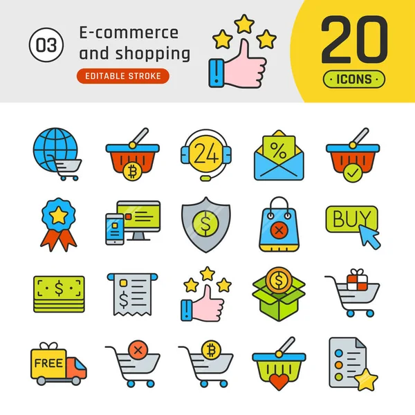 Online alışveriş ve e-ticaret satır Icons set. Bann için uygundur.