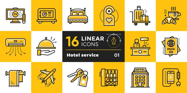 Lineární ikony sada hotelových služeb. Vhodné pro tisk, Web — Stock fotografie
