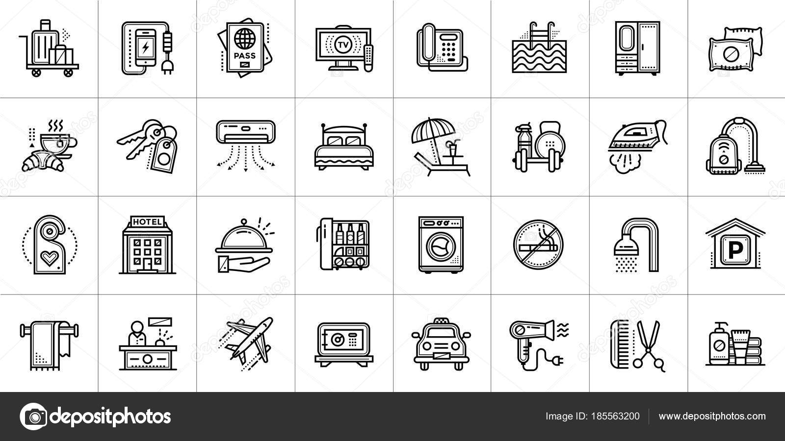 grandes iconos lineales sistema de los servicios del hotel iconos