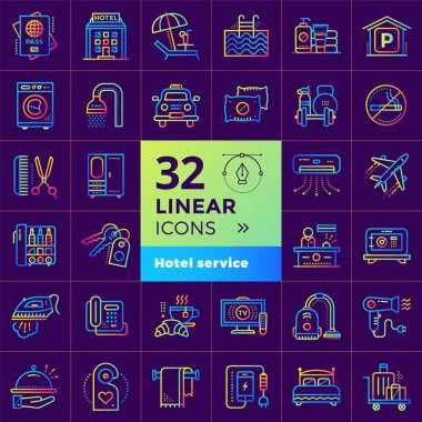 Büyük doğrusal simgeler dizi otel hizmet. Anahat simgeleri için yazdırma,