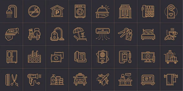 Grote lineaire iconen set hoteldiensten. Overzicht pictogrammen voor afdrukken, — Stockfoto