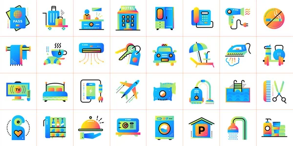 Big flat icons set of Hotel services. Suitable for print, presen — Stock Photo, Image