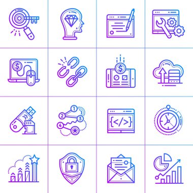 Anahat degrade simge seo seti. Malzeme tasarım simgesi uygun 