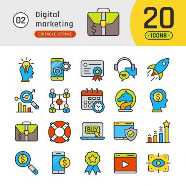 Dijital pazarlama satır Icons set. Afiş, mobil ap için uygundur.