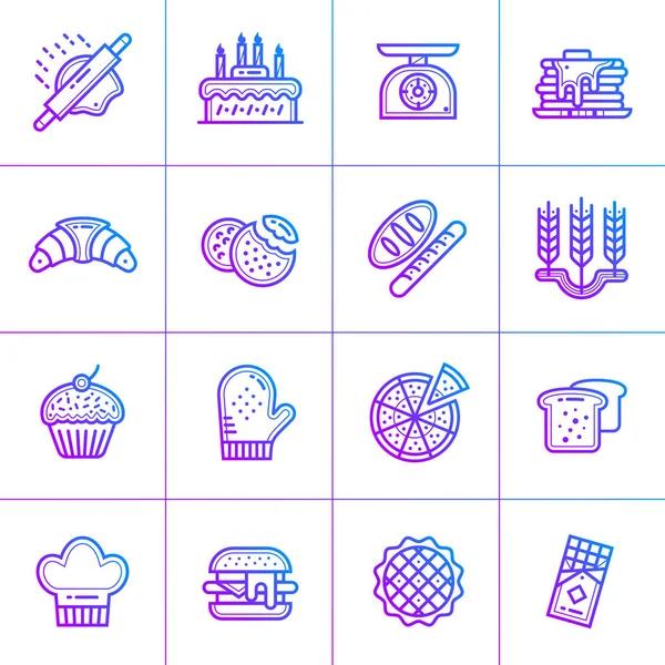 Conjunto de iconos de gradiente de esquema de panadería. Icono de diseño de materiales suitab — Vector de stock