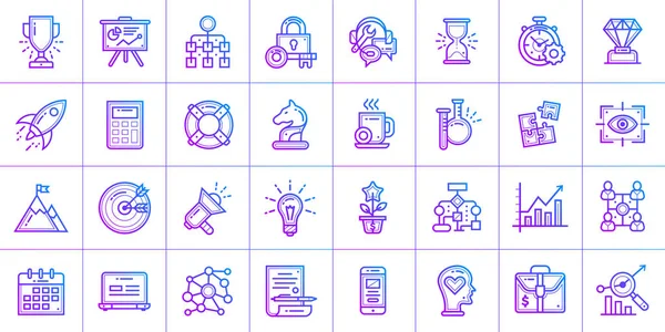 Outline gradient icon set of startup. Material design icon suita — Stock Vector