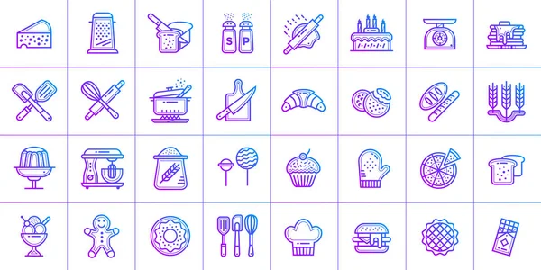 Conjunto de iconos de gradiente de esquema de panadería. Icono de diseño de materiales suitab — Vector de stock
