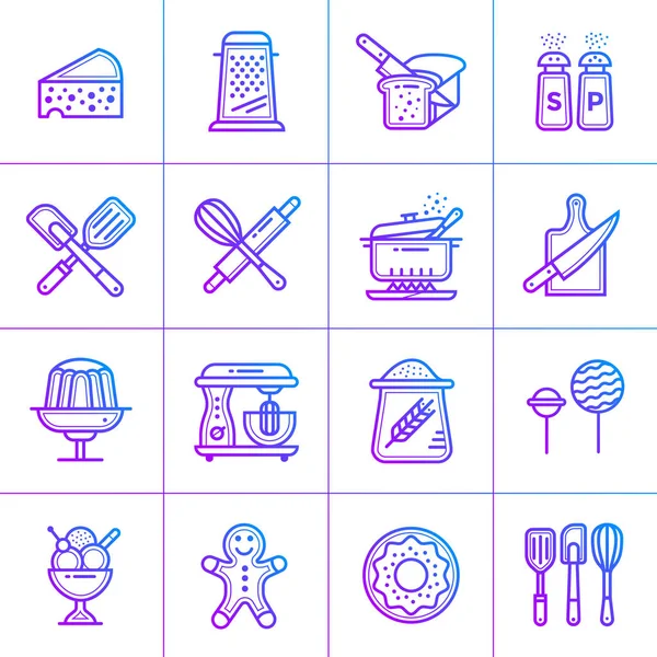 Conjunto de iconos de gradiente de esquema de panadería. Icono de diseño de materiales suitab — Vector de stock