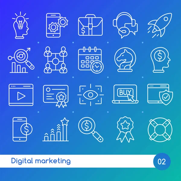 Ψηφιακό μάρκετινγκ εικονίδια γραμμή σύνολο. Κατάλληλος για banner, mobile ap — Διανυσματικό Αρχείο