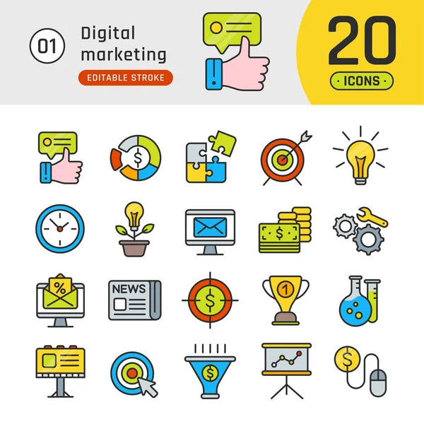 Conjunto de iconos de línea de marketing digital. Adecuado para banner, ap móvil — Archivo Imágenes Vectoriales