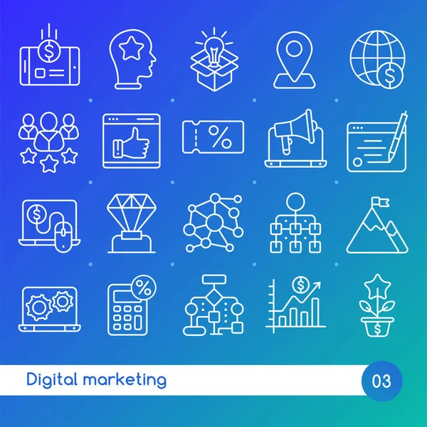 Conjunto de ícones de linha de marketing digital. Adequado para banner, móvel ap — Vetor de Stock