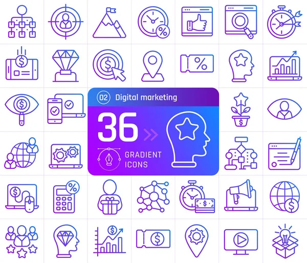 Conjunto de iconos de línea de marketing digital. Adecuado para banner, ap móvil — Archivo Imágenes Vectoriales