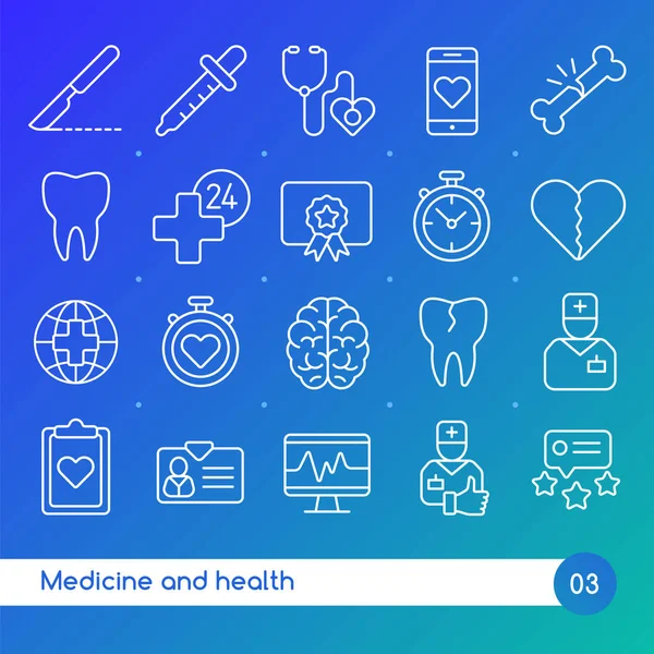 Ensemble d'icônes de ligne de médecine et de santé. Convient pour bannière, mobile — Image vectorielle