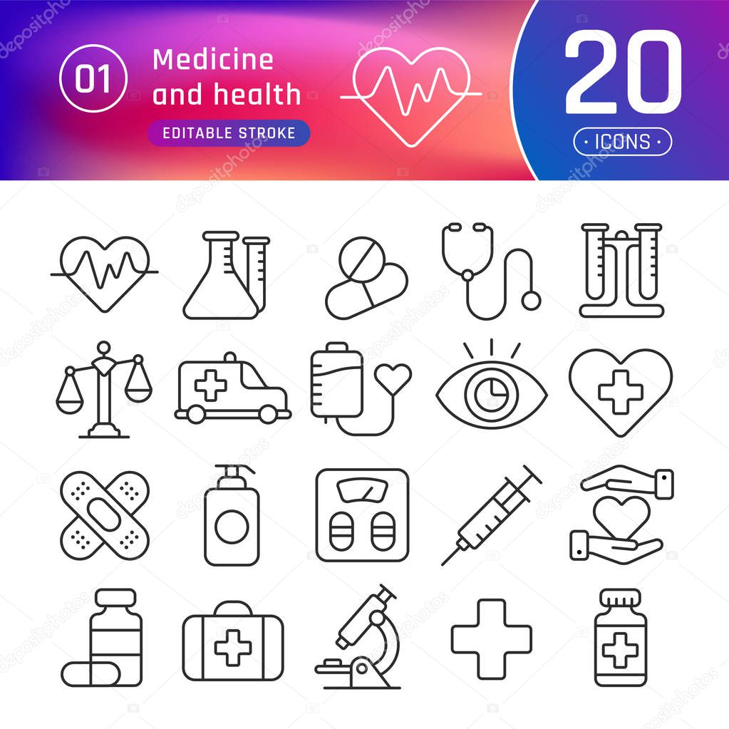 Medicine and health line icons set. Suitable for banner, mobile 