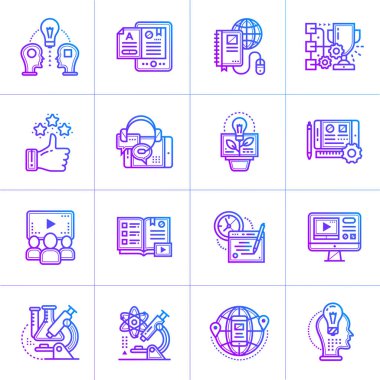 Online Eğitim ve e-öğrenme vektör simgeler kümesi. P için uygundur.