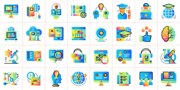 Conjunto de iconos vectoriales de educación en línea y aprendizaje electrónico. Adecuado para b — Vector de stock