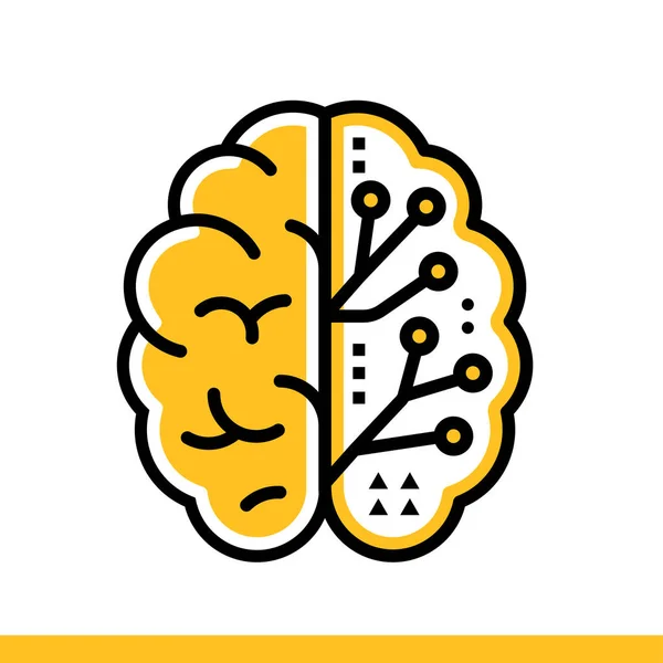 Icono lineal Cerebro digital. Educación en línea, e-learning. Suitabl — Vector de stock