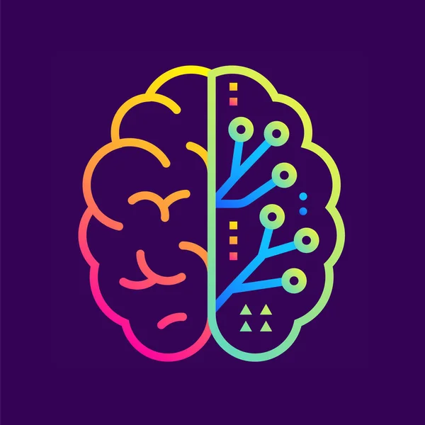 Décrivez l'icône du gradient Cerveau numérique. Éducation en ligne, apprentissage en ligne. Convient pour impression, interface, web, présentation — Image vectorielle