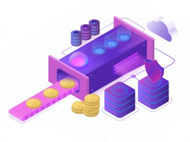 Bitcoin Cryptomining çiftlik kavramı. Blockchain kavramı madencilik 