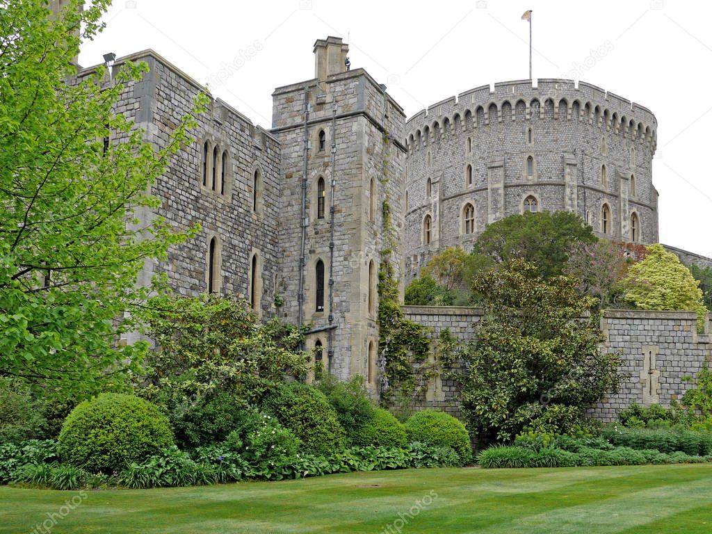 Castle in England and green park 