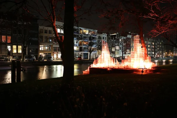 Kunst Licht Nachts Tijdens Het Amsterdam Light Festival Amsterdam — Stockfoto