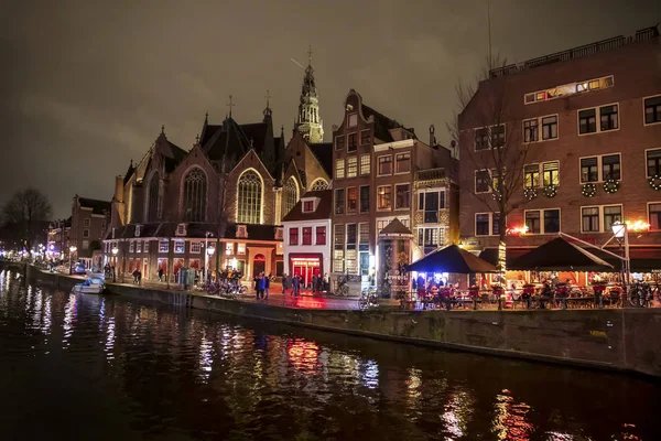 Vecchia Chiesa Amsterdam Notte — Foto Stock