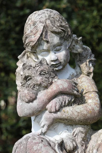 Socha Dívky Objímající Psa Městském Hřbitově Amsterdamu Nizozemsko — Stock fotografie