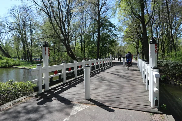 Mensen Een Zonnige Brug Oosterpark Amsterdam — Stockfoto