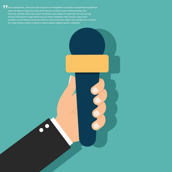 Concept de journalisme. Microphone dans la main humaine — Image vectorielle