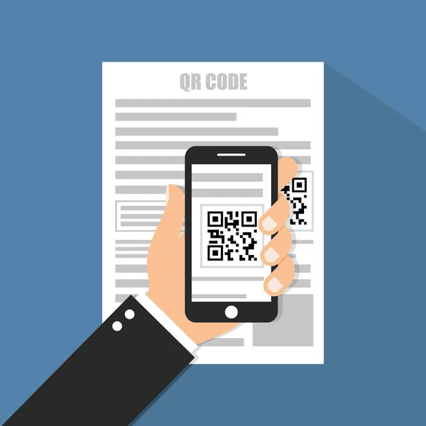 Mobile phone scanning QR code — Stock Vector