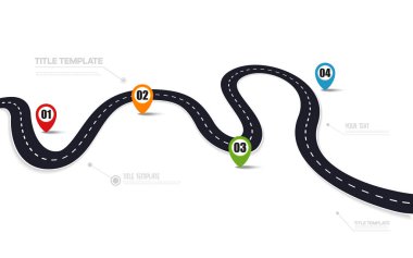 Yol asfalt yolu beyaz arkaplanda izole edilmiş. Vektör illüstrasyonu.