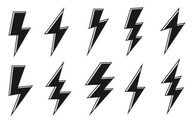 Gök gürültüsü ve aydınlatma simgeleri ayarlandı. Vektör illüstrasyonu