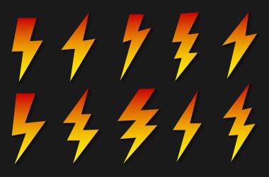 Gök gürültüsü ve aydınlatma simgeleri ayarlandı. Vektör illüstrasyonu