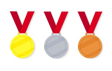 Altın, gümüş ve bronz madalya ikonu seti. Madalya seti. Vektör