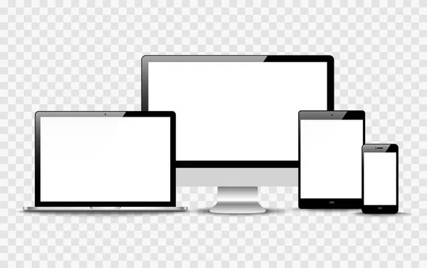 Vector Realista Conjunto Dispositivos Monitor Portátil Tableta Plantilla Teléfono — Vector de stock