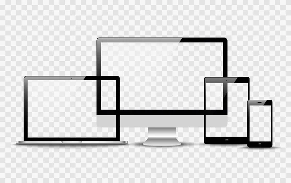 Реалистичный Вектор Набор Устройств Монитор Ноутбука Планшета Шаблона Телефона — стоковый вектор