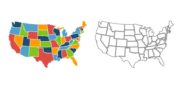 Barevná Mapa Usa Státy Vektorové Ilustrace — Stockový vektor