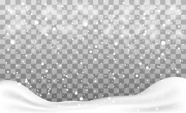 Fallende Schneeflocken Oder Schneeflocken Auf Transparentem Hintergrund Vektorillustration — Stockvektor