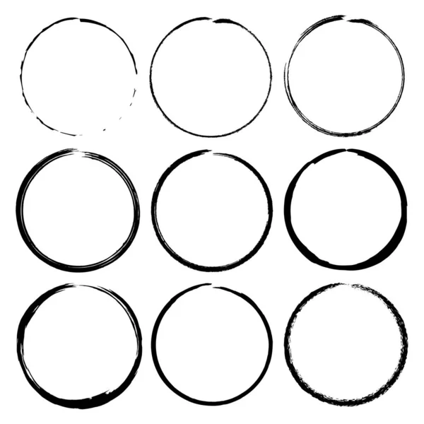 Grunge Circle Brush Ink Frames Set Vector Set — Stock Vector