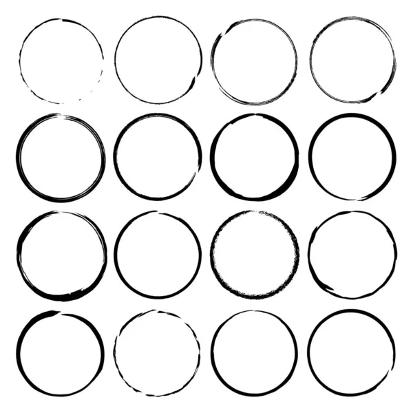 Grunge Circle Brush Ink Frames Set Vector Set — Stock Vector