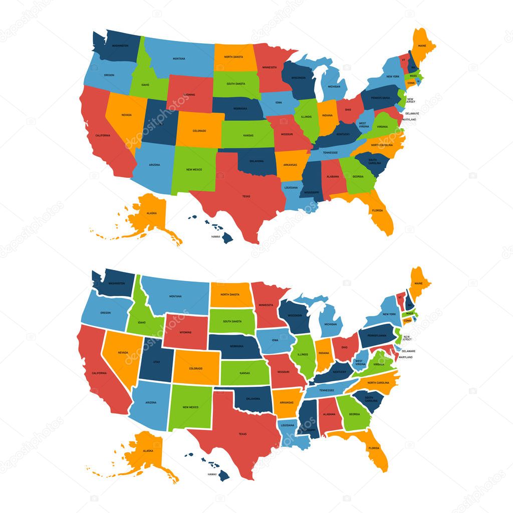 Colorful USA map with states. Vector illustration