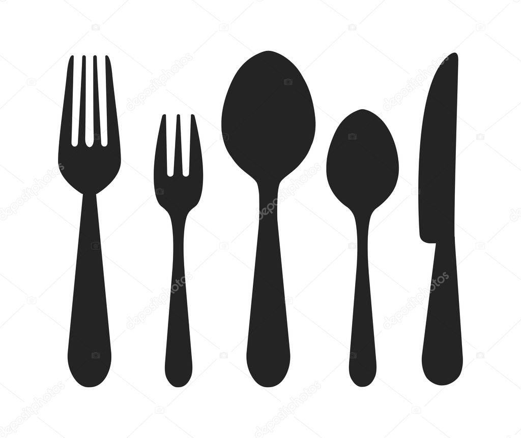 Vector cutlery set. Fork, knife. Flat style.