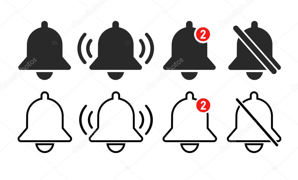 Notification flat bells icon. Vector illustration