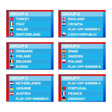 Football qualification groups. Vector country flags.