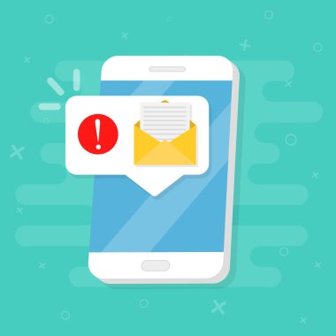 Akıllı telefon ekranında yeni mesaj var. Vektör illüstrasyonu.